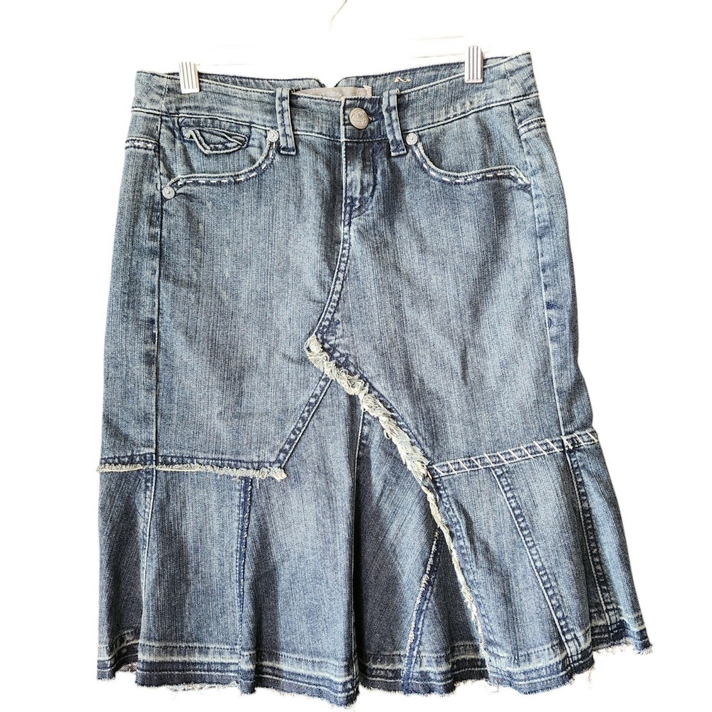 Vtg y2K‎ Candies Skirt Junior 1 W28" Denim Pleated Patchwork Raw Hem Grunge